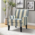 HULALA HOME Modern Accent Chair for Living Room Upholstered Fabric Single Sofa Chair Wingback Armchair with Wooden Legs for Bedroom Office Reading or Waiting Room Stripe Blue
