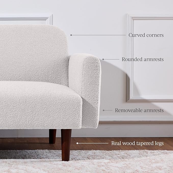 Best Choice Products 77 Mid Century Modern Boucle Loveseat Sofa Couch Convertible Sofa Sleeper Bed w/Real Wood Removable Armrest - Frost Gray