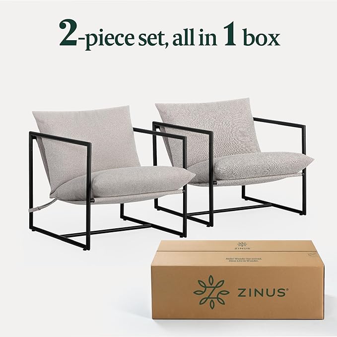 Zinus Aidan Sling Accent Chair Pack of 2 Metal Framed Armchair with Shredded Foam Cushioning Oatmeal