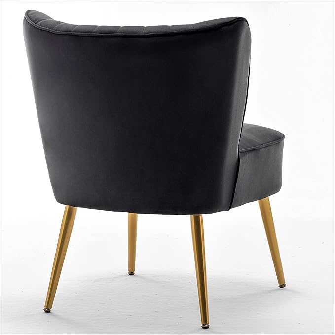Modern Velvet Accent Chair for Living Room Bedroom or Entryway Stylish and Comfortable Armless Design with Metal Legs Black