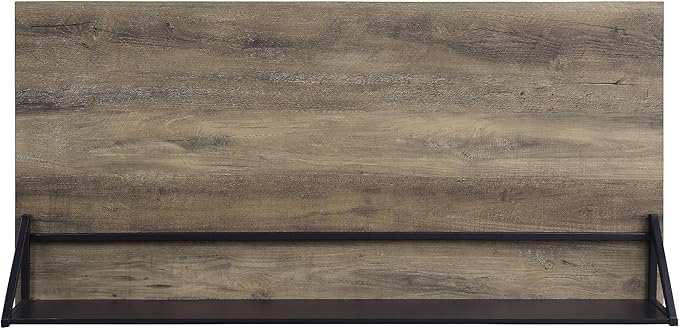 Penau Rustic Oak Writing Desk with Black Finished Legs 2-Tier Shelf Smartphone Holder Modern Design for Home Office