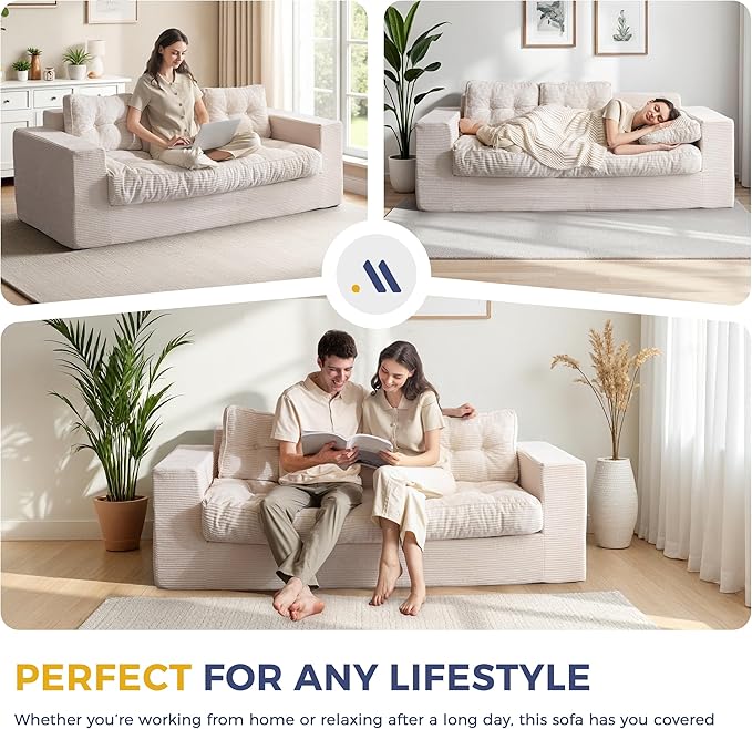 MAXYOYO Modern 3-Seater Sofa Couch Luxury Upholstered Living Room Sofa in a Box Soft High-Density Foam Lounger with Pillows Boneless Couch for Apartment Lounge Room
