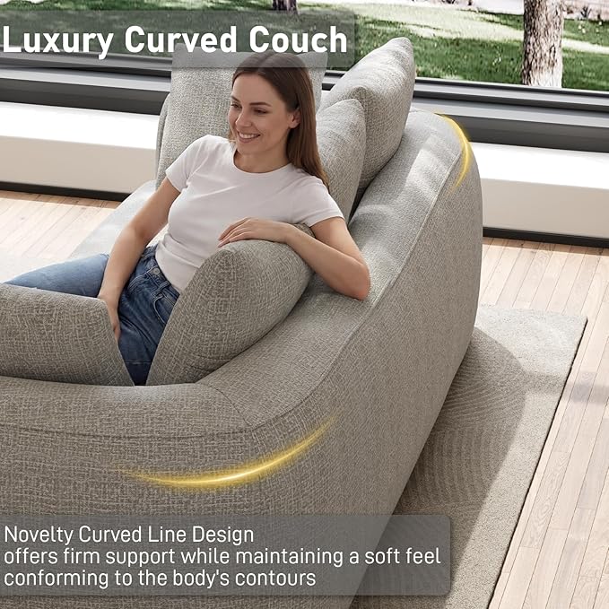 101 Curved Sofa Cloud Couch for Living Room Comfy Chenille 3-Seater Boneless Sofa Extra Deep &amp Wide Seat with 5 Throw Pillows No Assembly Needed Beige