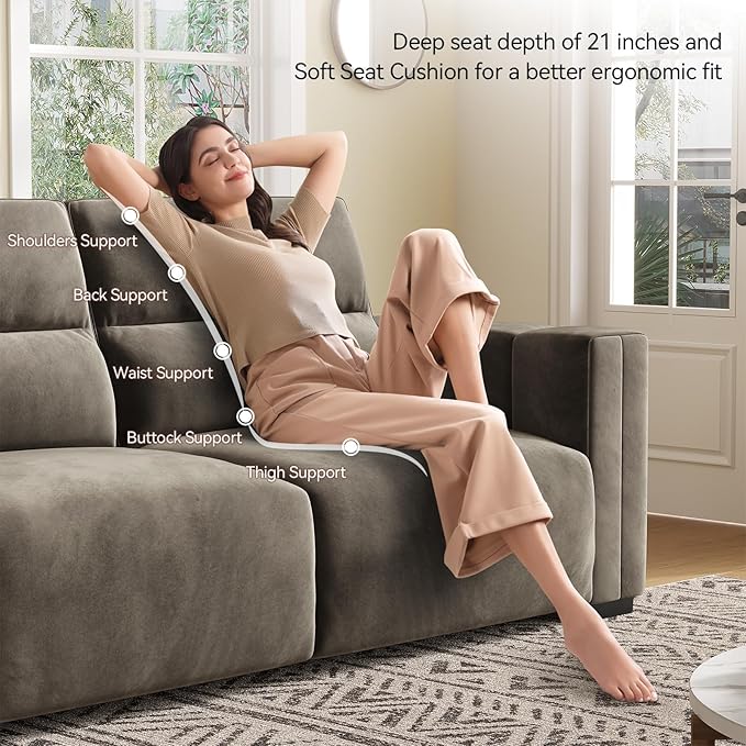 82 Inch Sofa with Extra Deep Seats Oversize Velvet Fabric 2 Seater Sofa for Living RoomModern Couch and Loveseat Comfy Armrests and Seats and Backrests Easy Installation Dark Gray