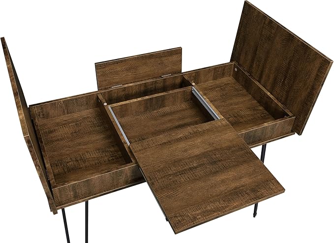 Coaster Home Furnishings – Sheeran – 47-Inch Writing Desk with Four Compartments Mid-Century Modern Style Black Hairpin Legs and Spacious Surface – Home Office &amp Living Room – Rustic Amber - 80