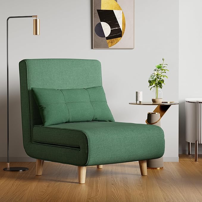 Aiho 3-in-1 Convertible Sleeper Chair BedFuton Chair with 6-Level Adjustable Backrest for Apartment Bedroom OfficeGreen