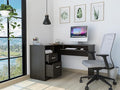 Home Office Desk Glendale 2-Drawer 1-Shelf L-Shaped Computer Desk Black Wengue for Study Office Small Apartment