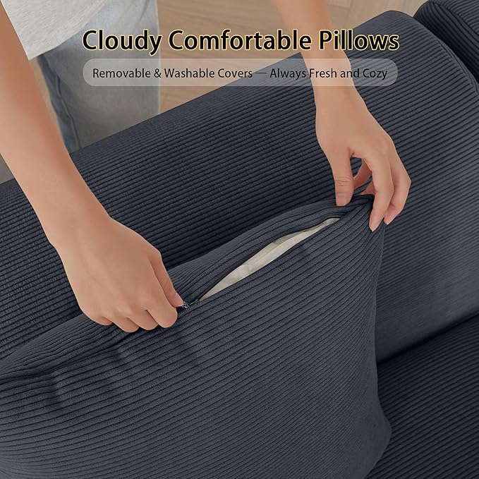 110 Cloud Sectional Couches for Living Room Modern Modular L-Shape Sofa Couch with Chaise 3 Seater Modular Sectional SofaNo Assembly Required (114Dark Gray)