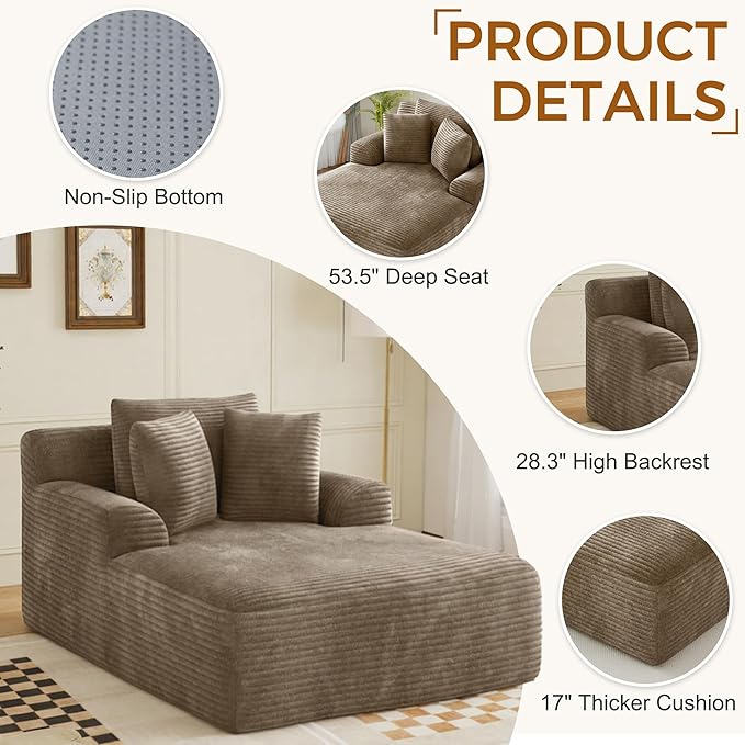 Avenix 66 Boneless Oversized Chaise Lounge Chair IndoorBoneless Chaise Lounge Oversized Reading ChairsComfy Chaise Lounge Corduroy Oversized ChairCloud Boneless Couch Sleeper Sofa Chaise BedBrown