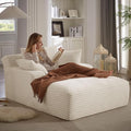 49.2 Oversized Chaise Lounge Chair Deep Seat Upholstered Cozy Cloud Couch Modern Corduroy Floor Sleeper Sofa Bed Reading Chair for Living Room Bedroom Apartment Office Indoor White