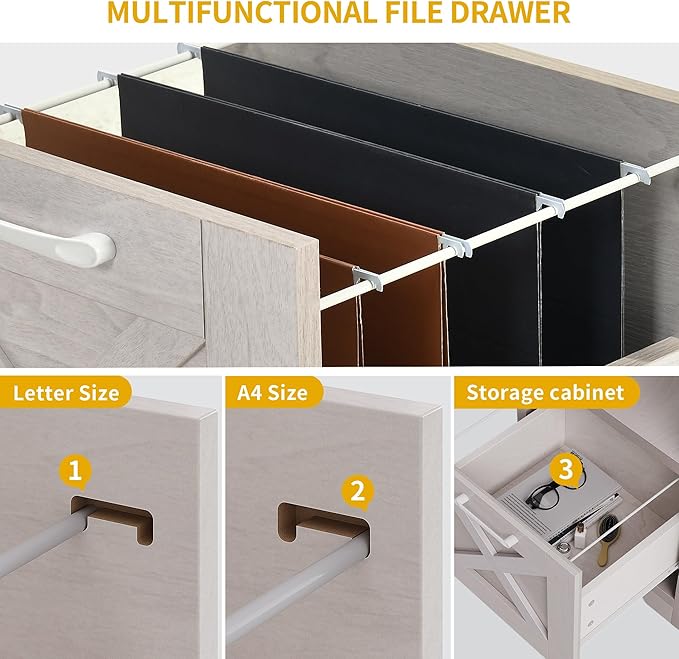 DWVO L Shaped Desk with File Drawer 60 Corner Computer Desk with Power Outlets Home Office Desk with Monitor Stand &amp Storage Shelves &amp File Cabinet Grey Wash
