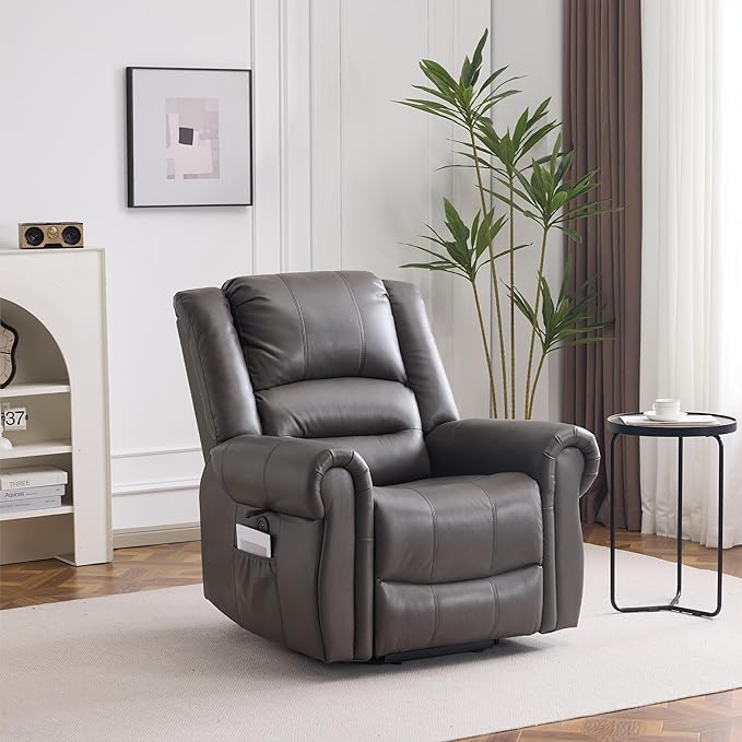 Power Lift Recliner Chair with Massage and Heating PU Leather Electric Recliner Sofa with USB Charger 300lbs Capacity Lift Chair 8-Point Massage &amp Lumbar Heating Easy Assembly(Gray)