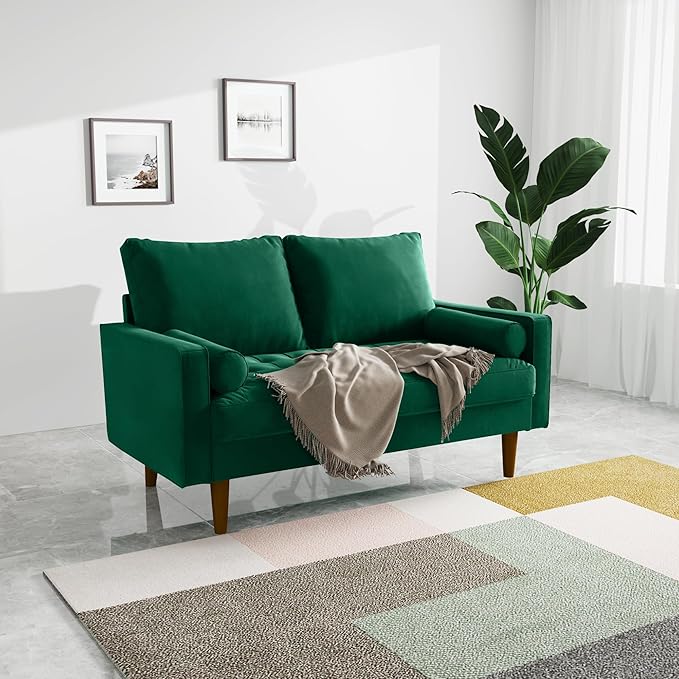 SILKIR Velvet Loveseat Sofa Love Seats Furniture for Small Spaces Mid-Century Modern Loveseats for Living Room Love Seat Couch 58 Inches Green