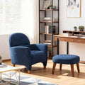 Modern Barrel Chair with Ottoman Upholstered Armchair with Wooden Legs Backrest Single Sofa Soft Cushion Seating Comfy Lounge Chair for Living RoomBedroomReading Corner (Blue)