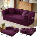 Convertible Folding Sofa BedFold Out Floor Sofa Couch with Fixed-Shape FrameCorduroy Foldable Mattress Cloud Couch for Living Room Bedroom (Purple-1 81 Inch)