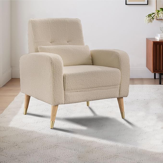 Dolonm Mid-Century Modern Accent Chair Upholstered Armchair Living Room Chair Comfy Single Sofa Chair with Sturdy Legs Polyester Fabric Chair for Living Room Bedroom Camel
