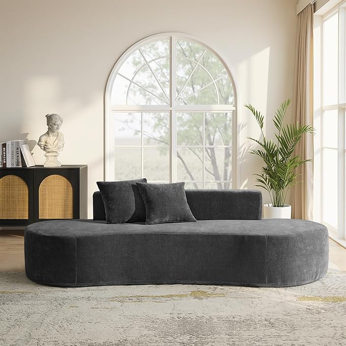 HULALA HOME 94.5 Curved Boneless Couch with Two Pillows Oversized 3 Seater Compressed Foam Sofa with Deep Seat Modern Cloud Couch for Living Room No Assembly Required Charcoal