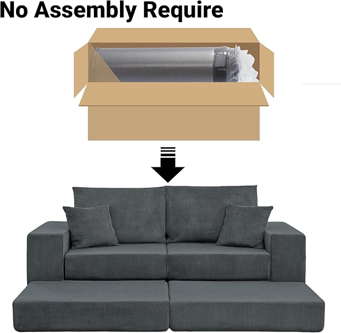 Boneless Couches for Living Room Modern Corduroy Couch Convertible Sleeper Sofa Folding Sofa Bed Mattress Couch for Bedroom Small Spaces - No Assembly Needed in Grey