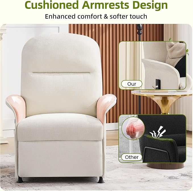 Power Recliner Chair with Remote Control 21 Wide Seat Small Recliners with Side Pocket for Adults Thick Cushions Chair for Living Room &amp Bedroom Beige