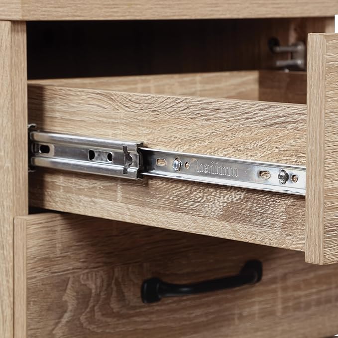 OSP Home Furnishings Ace 3-Drawer Mobile File Cabinet Full Extension Slides Key Lock System Rolling Casters 26.75x19x14 Inches River Oak Wood Finish