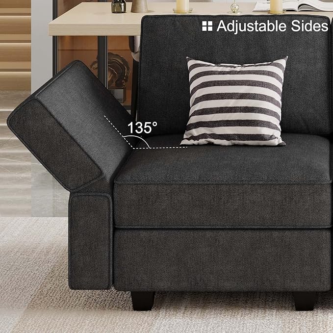 Belffin Modular Sectional Sofa Fabric U Shaped Couch Double Chaise Sectional Couch Convertible Ottoman Sofa with Storage Black
