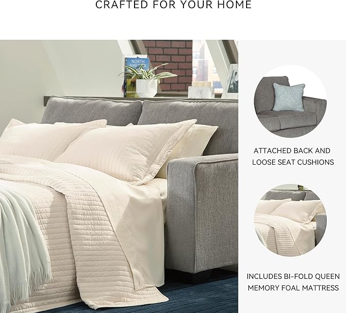 Signature Design by Ashley Altari Modern Queen Sofa Sleeper with 2 Accent Pillows Light Gray