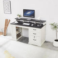 55”Farmhouse Executive Desk with Side Bookshelf Home Office Desk with Monitor Stand 2 Drawers &amp Lockable File CabinetRustic Computer Desk with Built-in Power Outlet (55)