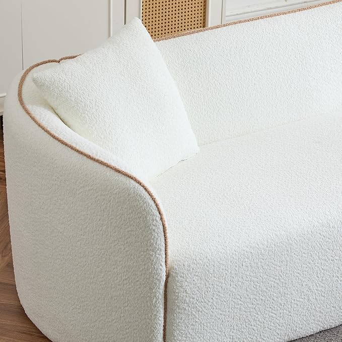 Merax 82 Boucle Curved Sofa 3-Seater Sofa Couch with 2 Pillows for Living Rooms Bedrooms Apartment Office Comfortable Thickened Seat Cushion Bear 900lbs White
