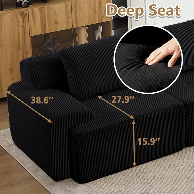 KIGOTY Modular Sectional Sofa Set 5 Pcs Comfy Cloud Sectional Couch with Deep Seat Modern Boneless Couch for Living Room No Assembly RequiredBlack