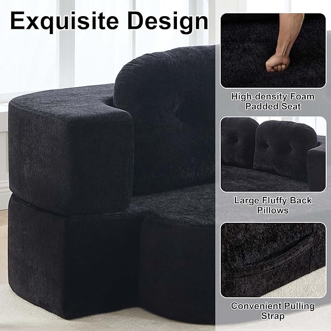 78.7 W Boneless Cloud Loveseat Sofa 2 in 1 Convertible Floor Folding Couch Bed No Assembly Compressed Foam Lounge Sofa Sleeper for Dorm Apartment Office Bedroom Living Room Small Spaces