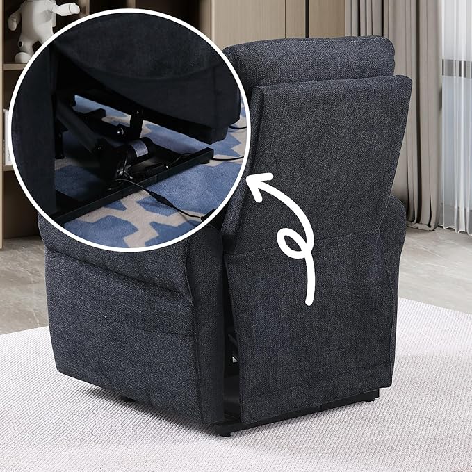 Power Lift Recliner Chair Electric Power Lift Recliner Chair for Elderly Single Seat Chenille Reclining Sofa with Side Pocket for Bedroom Living Room Office (Black)