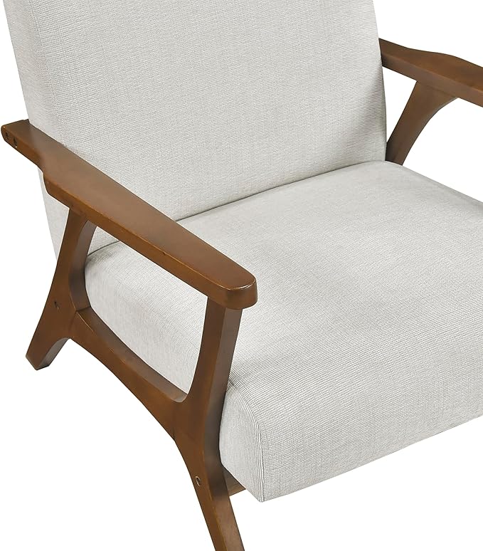 Lexicon Mid-Century Modern Accent Chair Woven Chenille Fabric Lounge Chair Chestnut Solid Wood Frame Wide Arm Rest and Cushioned Comfort for Living Room/Office/Bedroom/Reading Nook Beige