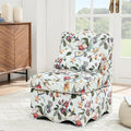 Polibi Retro Single Chair with Flower Pattern and Wave-Shape Edge Flannel Upholstered Armless Sofa Chair with Seat Cushion and Pillow for Living Room Bedroom Red+Yellow Flower