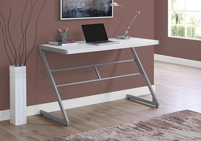 Computer Desk Home Office Laptop 48 l Work White Laminate Grey Metal Contemporary Modern