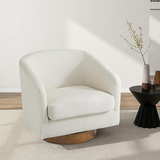 Swivel Barrel Chair Modern Round PU Leather Accent Armchair for Living Room Bedroom Oversized Comfy Club Reading Chairs for Adults (Fabric Beige Set of 1)