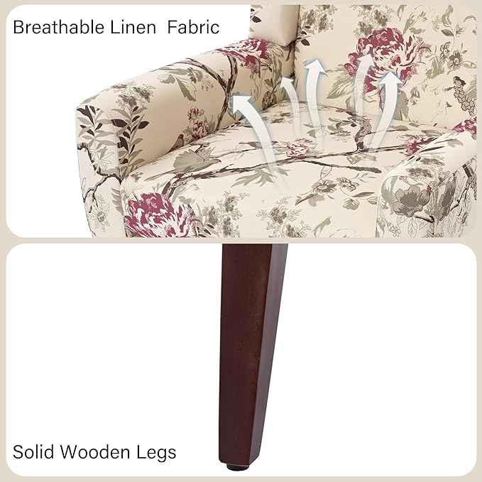 Accent Chair Modern Linen Blend Arm Chair for Living Room Bedroom Comfy High-Resilient Sponge Reading Chair for Small Spaces (Pattern Red Floral Set of 2)