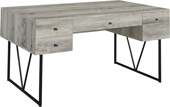 Coaster Home Furnishings Analiese Rustic 63-Inch 4-Drawer Home Office Computer Writing Desk Study Table with Storage Engineered Eco-Friendly Wood Look Laminate Sturdy Steel Grey Driftwood 801999