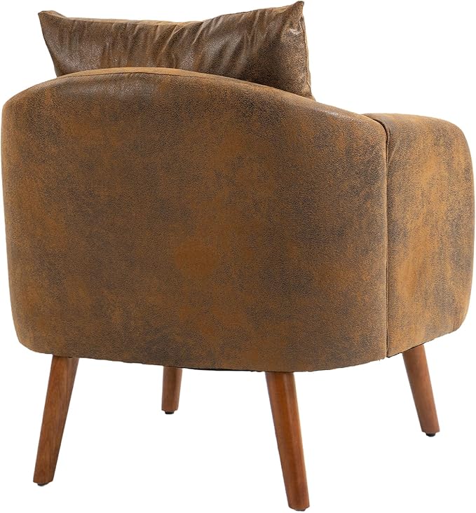 Mid Century Lounge Armchair with Boucle Fabric Solid Wood Legs and Comfortable Cushions Ideal for Bedroom and Living Room Reading and Relaxing (Coffee)