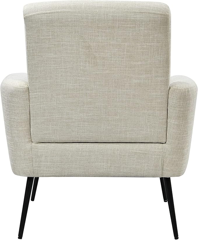 Mid Century Modern Upholstered Fabric Accent Chair Living Room Bedroom Leisure Single Sofa Chair (with Metal Legs) TV armrest seat Suitable for Small Space Home Office Coffee ChairBeige