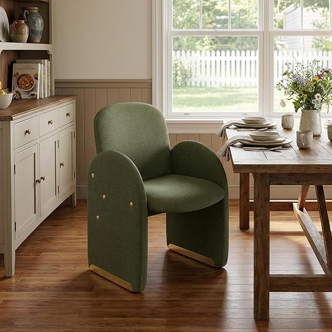YOUTASTE Oversized Velvet Accent Chair for Living Room Mid-Century Modern Dining Room Arm Chair with Gold Metal Legs 300 LBS Capacity Comfy Upholstered Office Single Sofa Green