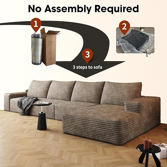 136 Sectional Couches for Living Room Modern Modular Sofa with L-Shape Couchs Upholstered Boneless Couch Deep Seat Sectional Couch with Chaise (Camel Right Facing Chaise+3Seaters)