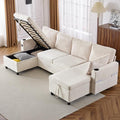Merax Pull-Out Sofa Bed Sleeper Pull Out Sectional Couch with Storage USB Cup Holder for Apartment Living Room Beige