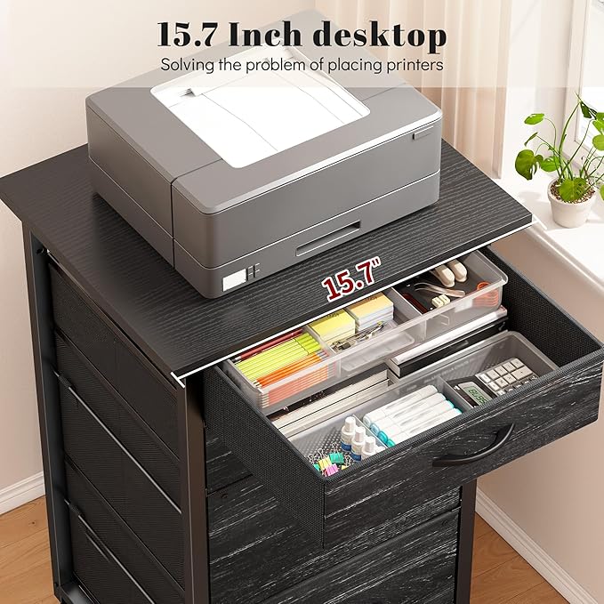 4 Drawers Mobile File Cabinet Vertical Filing Cabinet with Fabric Drawer Fits A4/Letter Size Printer Stand for Home OfficeBlack