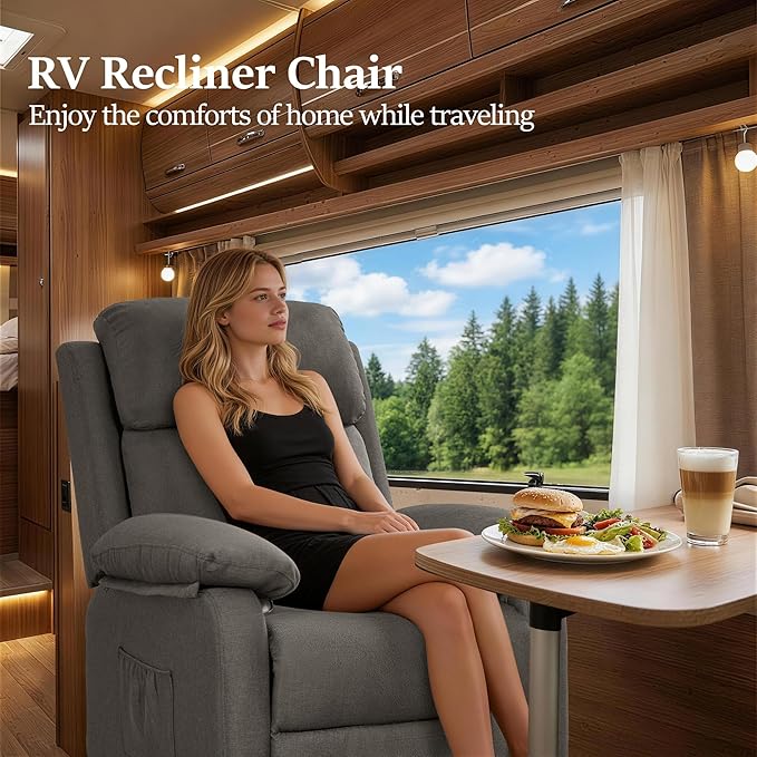 Recliner Chair Living Room Chairs for Adults Padded Deep Seat Reading Chair with Side Pockets Small Recliners for Small Spaces Lounge Chair for Living Room Bedroom and RV (Linen)