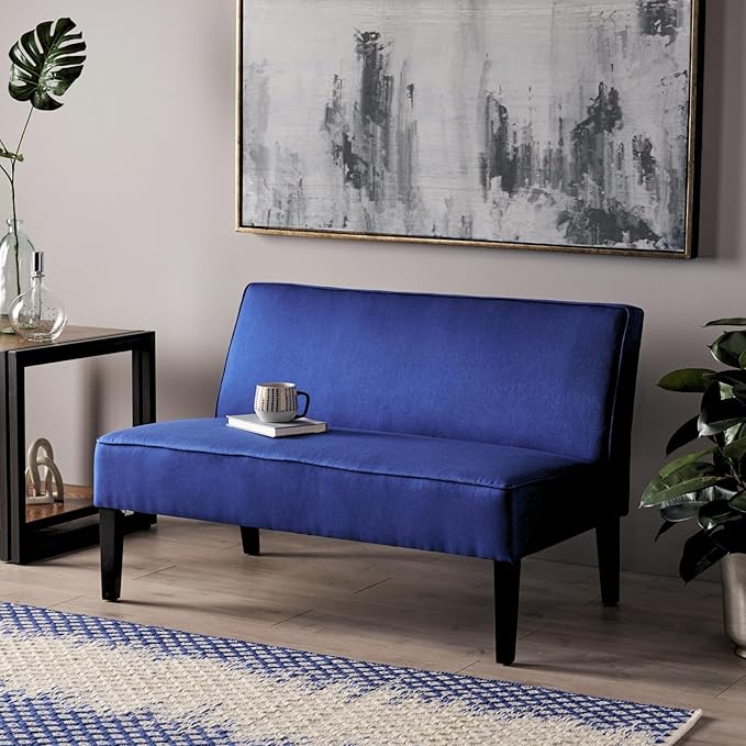 50'' Loveseat Sofa Modern Two-Seater Compact Upholstered Sofa for Small Space Bedroom Hallway Bench Royal Blue.
