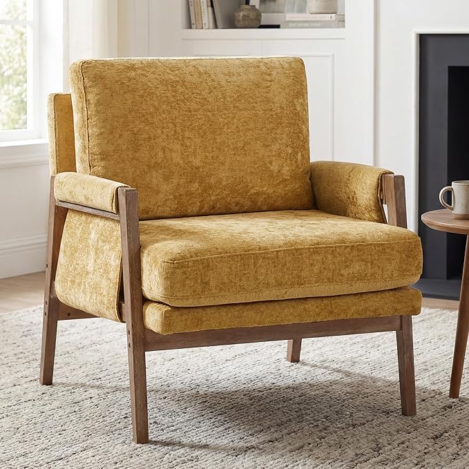 DUHOME Mid Century Modern Accent Chair with Wood FrameComfy Reading Chair with Armrest Mid Century Modern Chair Upholstered Living Room Chairs for BedroomYellow