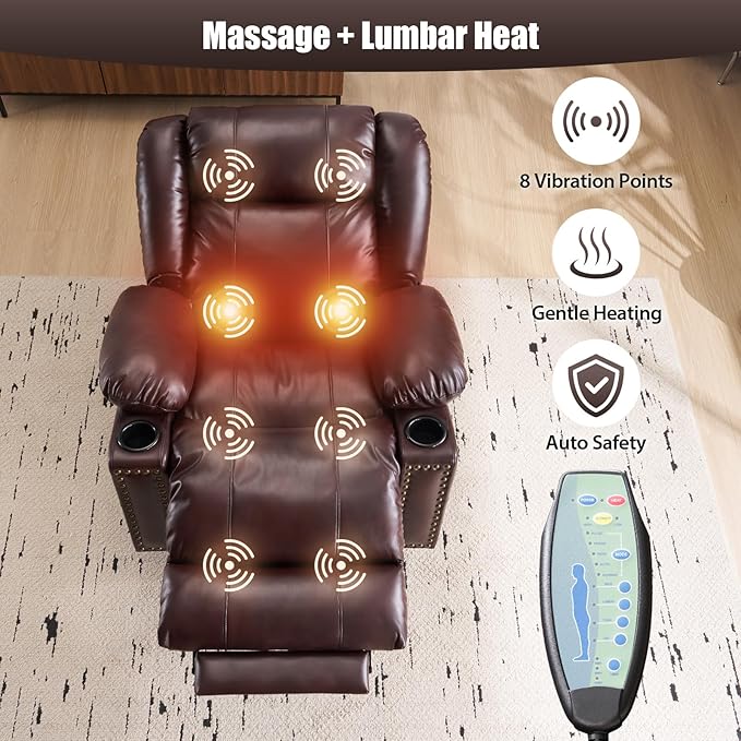 Power Lift Recliner Chair for Elderly Oversized Leather Lift Chair with Heat and Massage Dual Motor Zero Gravity Power Recliner Chair with Adjustable Headrest Cup Holder &amp USB Port