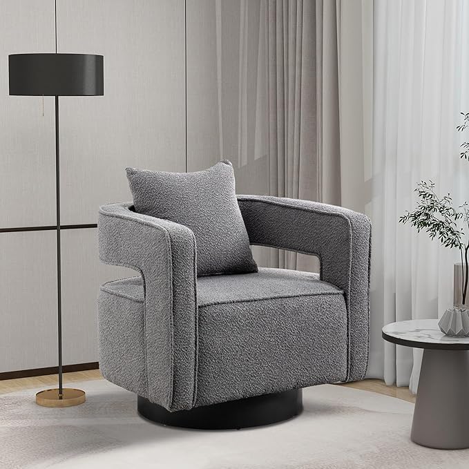 Chifee &amp Vingol 28.9 Boucle Modern Swivel Accent Barrel ChairGray