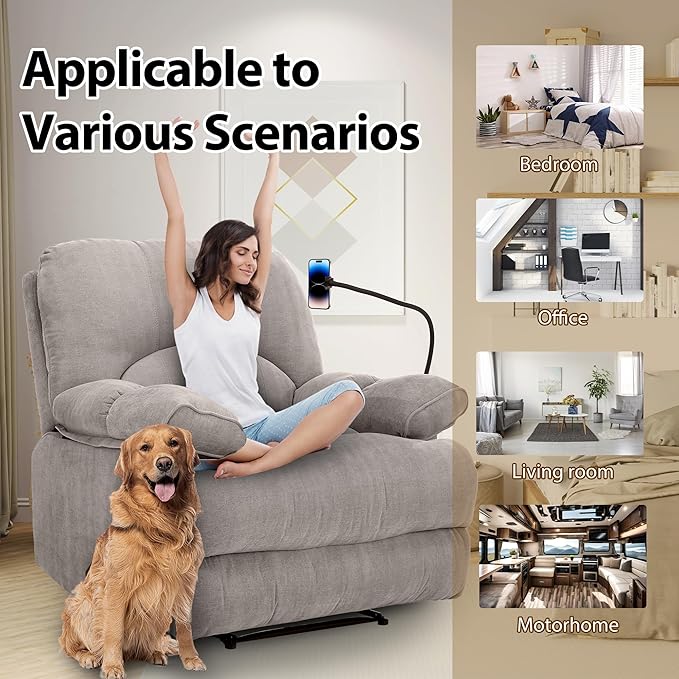 Oversized Recliner Chairs with Phone Holder Large Recliner Soft Fabric Overstuffed Big Man Recliner for Heavy Duty Adults for Living Room Bedroom Nursery RV Brown