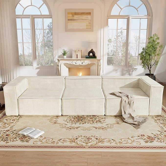 DONICK Premium Modern Modular Sectional Comfy Cloud Couch Corduroy Sofa with Deep Seat Upholstered Couches DIY Combination No Assembly Required for Living Room Bedroom Beige Armless